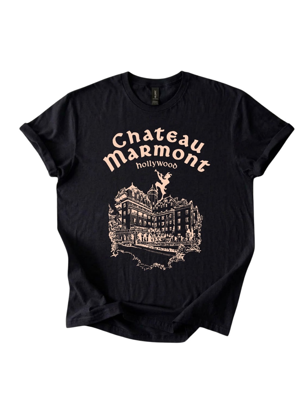 Gildan Chateau Marmont Graphic Tee - Black with Cream Print